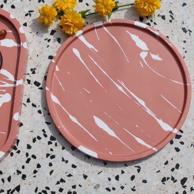 Plateau a bijoux - vide poche - Plateau rond rose zèbre