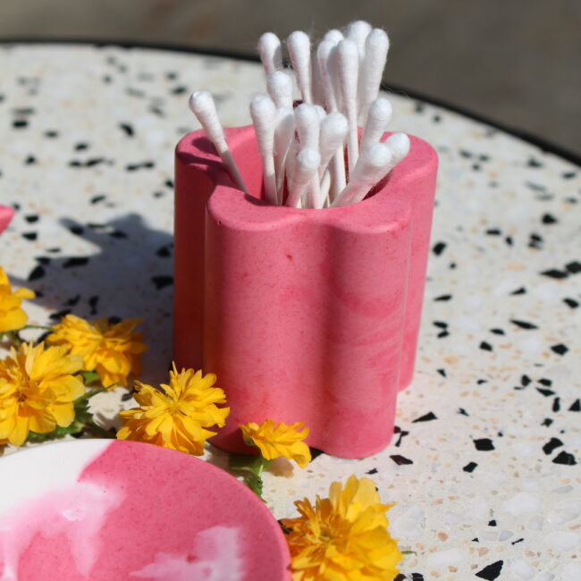 Accessoire de salle de bain, pot a coton tige en forme de fleur de Rose Barbie