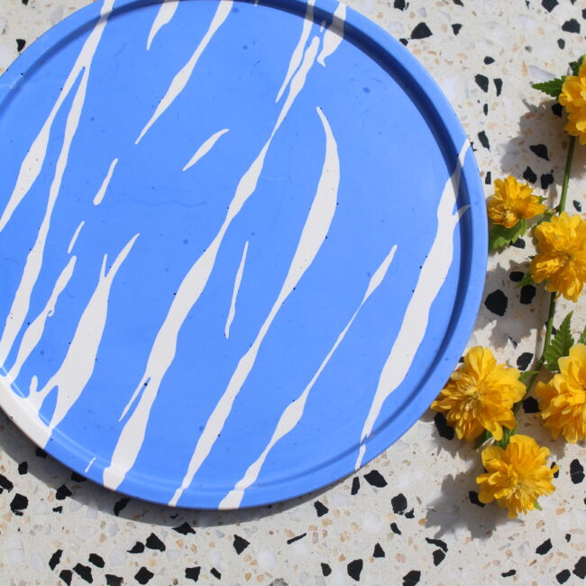 Plateau a bijoux - vide poche - Plateau rond bleu zèbre